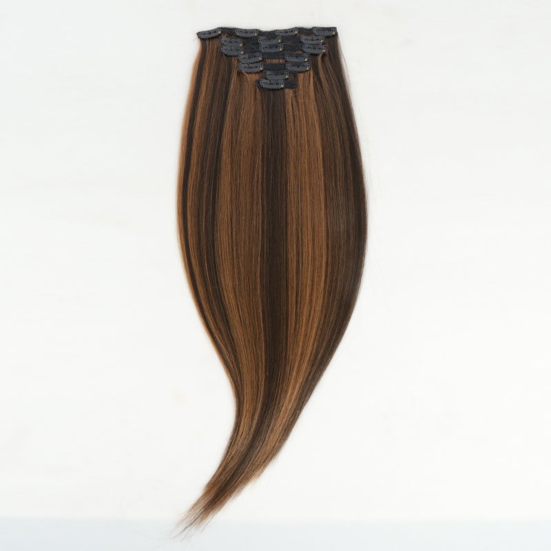 7-piece clip extensions, Highlighted chocolate brown