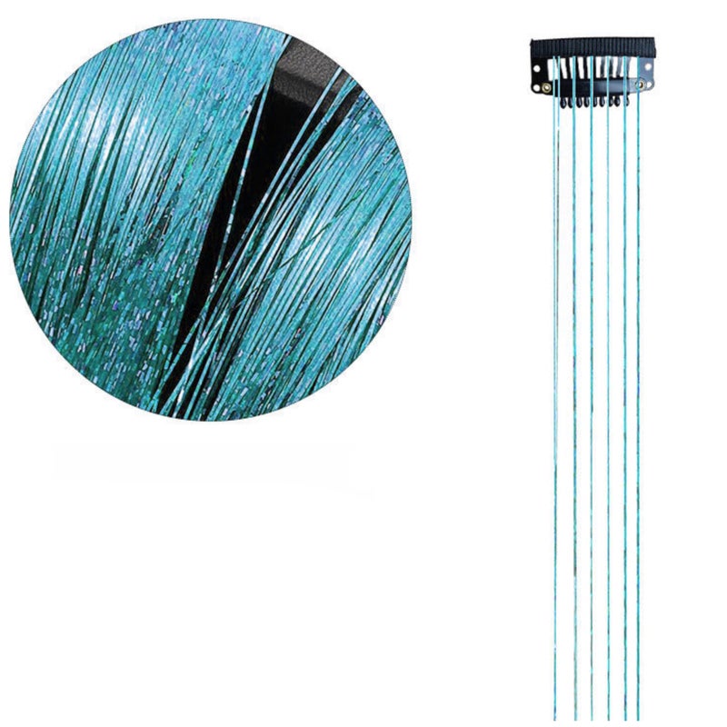 Hair clip with tinsels, turquoise